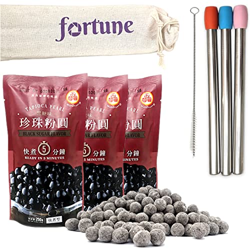 WuFuYuan Tapioca Pearl Bubble Tea Drink DIY Set with FortuneHouse Stainless Steel Straws