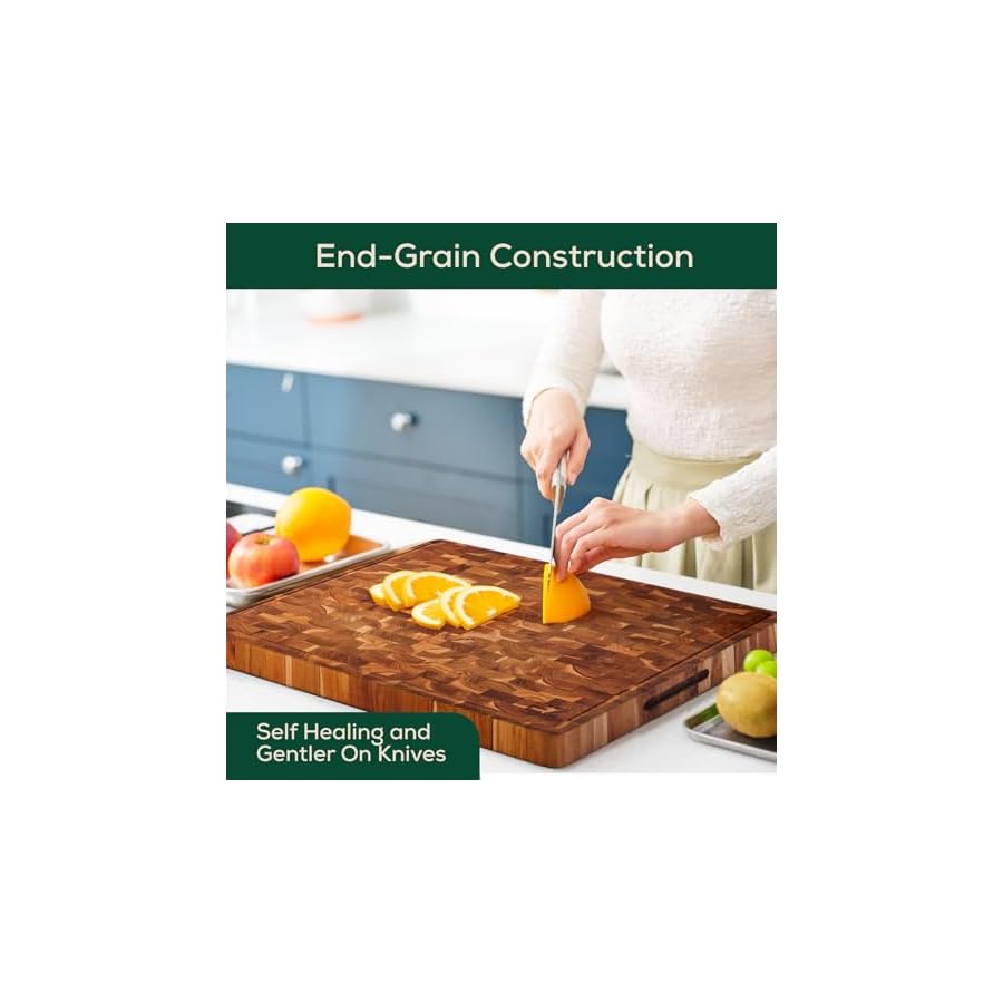 17x13-Inch-Teak-Cutting-Board-End-Grain-Cutting-Board-with-Juice-Groove-and-Handles-Wooden-Cutting-Boards-for-Kitchen-Wooden-Chopping-Board-for-Meat-Vegetables-Fruit EZ FURNITURE 17x13 Inch Teak Cutting Board, End Grain Cutting Board with Juice Groove and Handles, Wooden Cutting Boards for Kitchen, Wooden Chopping Board for Meat, Vegetables, Fruit