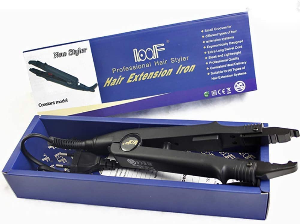 Loof Hair Extension Iron Treatments for Professional Salon Equipment (Style02 Black)