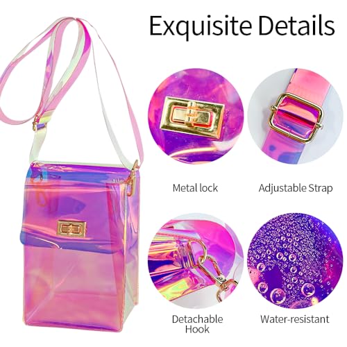 Image of Holographic Clear Bag Stadium Approved - Iridescent Jelly Crossbody PVC Purse with Strap for Women | Holographic