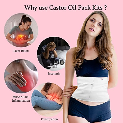 Mestune Castor Oil Packs For Liver Detox, Reusable Organic Castor Oil Pack Wrap For Waist Neck, Castor Oil Pack Kit For Stomach, Thyroid, Inflammation, Insomnia (Castor Oil Not Included) #TOP1