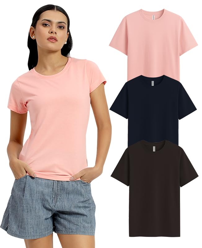 Image of Sleepynuts Women's Plain Round Neck Regular Fit Half Sleeve Cotton T Shirt