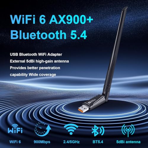 Image of TMY 2-in-1 USB Bluetooth WiFi Adapter, AX900 WiFi 6 + Bluetooth 5.4 | Dual-Band 2.4GHz /5GHz with 5dBi High-Gain Antenna, Compatible with Windows 7 /10 /11 (WiFi), Windows 10 /11 (TMY34)