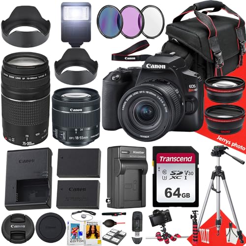 Canon EOS Rebel SL3 DSLR Camera with EF-S 18-55mm f/4-5.6 is STM and EF 75-300mm f/4-5.6 III Lens + 64 GB Memory + Extra Battery + Battery Charger + Filters + Tripod + More (34pc Bundle) (Renewed)
