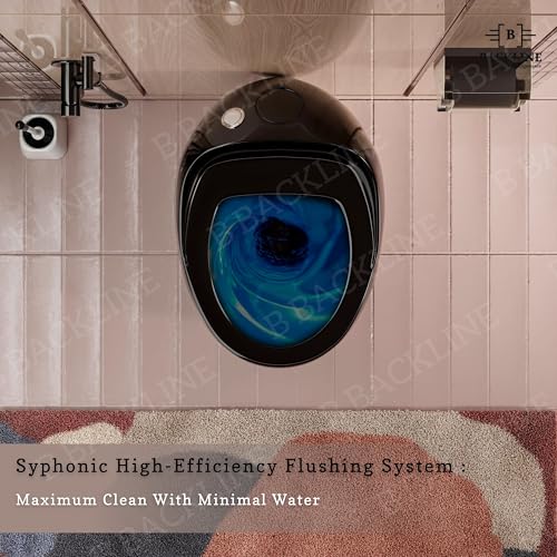 Image of B Backline Ceraimic Siphonic One Piece Western Toilet Commode With In-build 5L Tank /Water Closet /Commode With Soft Close Toilet Seat For Bathroom - S Trap Outlet Is From Floor (Black Glossy)