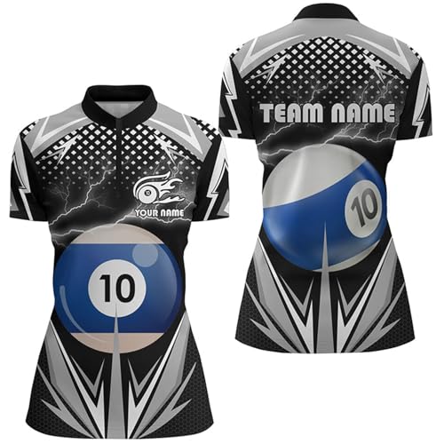 Personalized Thunder Black 10 Ball Billiard 3D Quarter Zip Shirts for Women 10 Ball Billiard Jerseys V0966