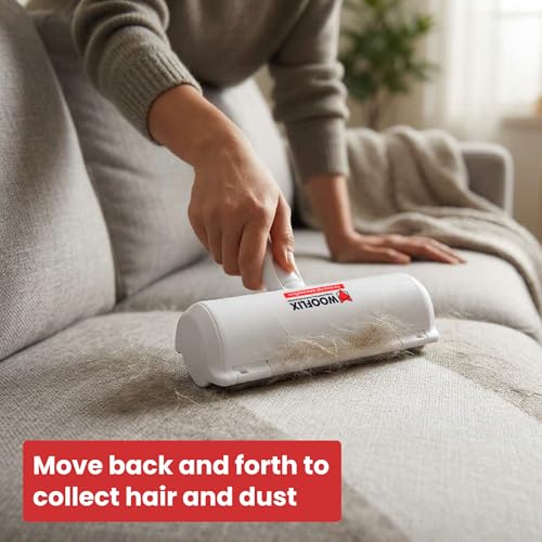Image of Wooflix Lint Remover with Handle, Protective Cover, and 2 Refills (120 Sheets) - Sticky Roller Brush for Clothes, Furniture, Carpet, Pet Fur, Dust, and Dirt (Lint Roller)