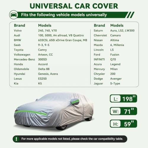 Image of AUQDD 6-Layers Premium Sedan Car Cover Waterproof All Weather Weatherproof UV Sun Protection Snow Dust Storm Resistant Outdoor Exterior Custom Form-Fit Full Padded Car Cover with Straps 188 inch-198 inch K3