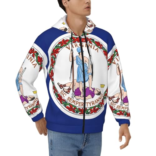 Sweat à capuche zippé thermique pour homme de qualité supérieure style Virginie