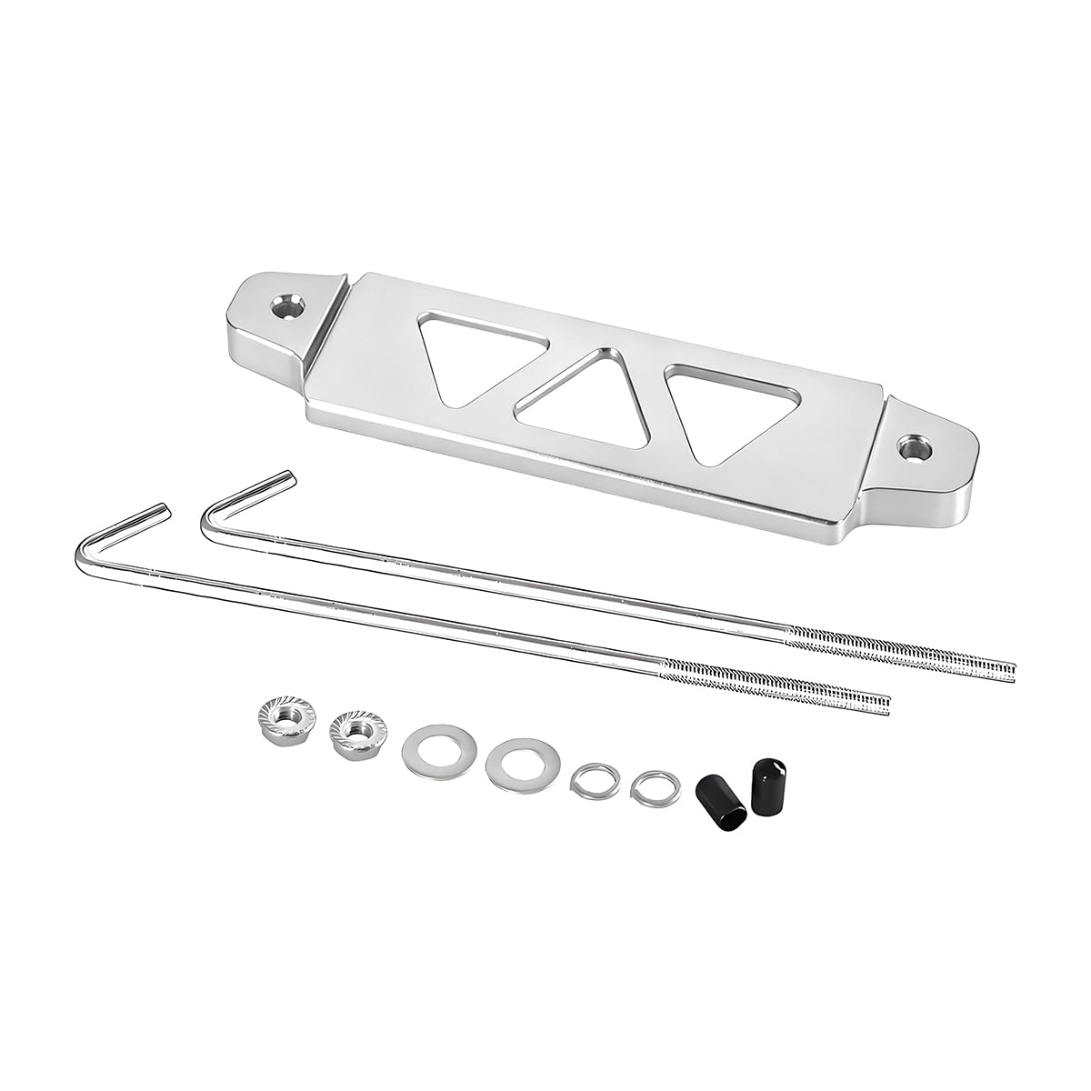 Car Battery Hold Down Bracket, Aluminum Alloy 3-Hole Battery Tie Down Holder with Stainless Steel J Bolt, Triangular Automotive Hold Lock Tray Accessories, Universal for SUV RV Sedan (Siver)