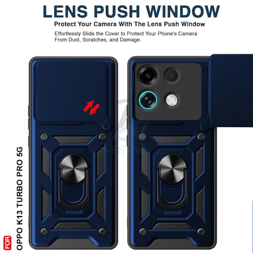 Image of AESTMO Tough Armor Oppo K13 Turbo 5G / Oppo K13 Turbo Pro 5G Bumper Back Case Cover | Ring Holder & Sliding Camera Shield Cover | 360 Degree Protection Back Case Cover (Blue)