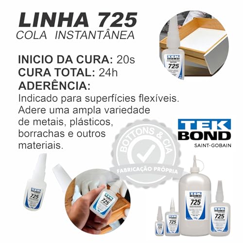 Super Cola Instantânea 725-100g Tek Bond - Cola Líquida Transparente para Metais, Plásticos, Borrach