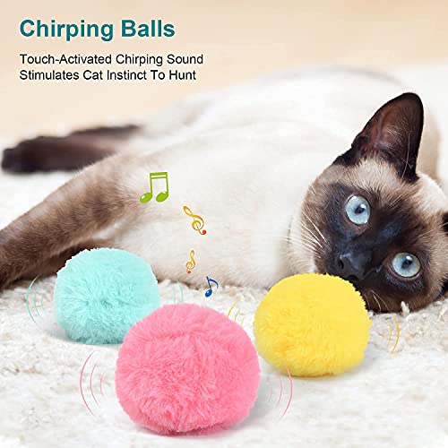 Potaroma 3 Pack Fluffy Plush Cat Ball Toys with Extra SilverVine and Catnip, Interactive Chirping Balls Cat Kicker Toys… - Image 5