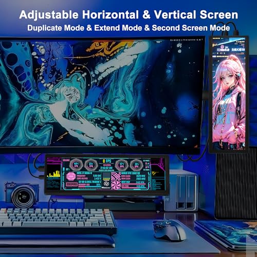 Image of 8.8 Inch FHD Computer Secondary Screen IPS 1920x480 LCD Display Monitor with Casing for Windows macOS Aida64 CPU GPU Temp Monitor