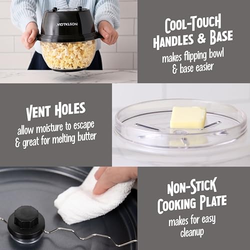 Nostalgia Classic Electric Stirring Popcorn Maker, Makes 8 Cups, Large Lid Doubles as Serving Bowl, Quick Heat Technology, for Kettle Corn and Roasted Nuts, Black - image 4