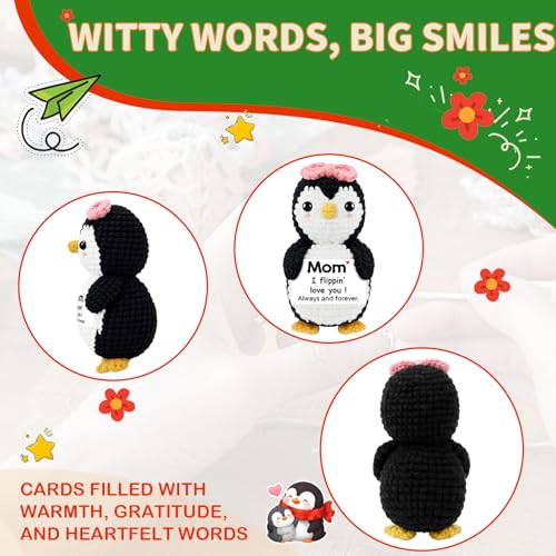 Positive Crochet Animal Gifts for Mom, Handmade Emotional Penguin Funny Birthday Present for Mother from Daughter Son, Cute Knitted Penguin with Card, Small Keepsake Decor — view 4