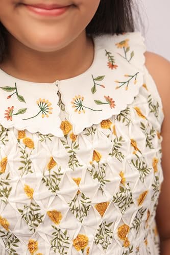 Image of Kids Girls Printed Embroidered Fusion Dress | Handmade Crafted Designer Ethnic Wear | 100% Cotton