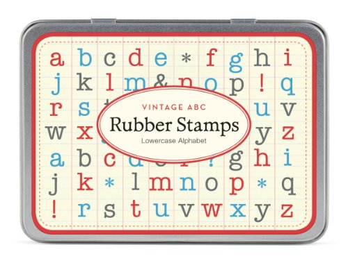 Cavallini Mini Lowercase Alphabet 30 Assorted Wooden Rubber Stamps Packaged in a Tin
