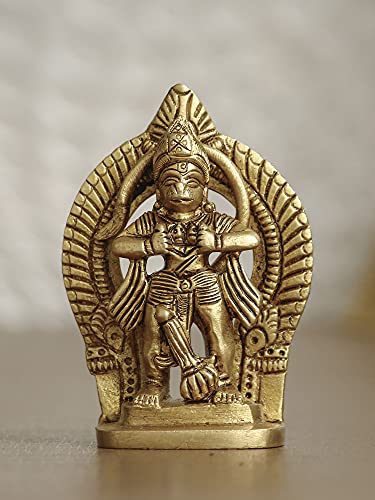 Image of eCraftIndia Golden Brass Handcrafted Lord Hanuman Opening His Heart and Showing Sita Ram in His Heart Idol - Divine and Expressive Religious God Statue for Home, Office, Temple, Pooja Room