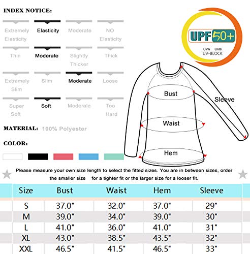 HISKYWIN Women's UPF 50+ Sun Protection Long Sleeve Outdoor T-Shirt Athletic Top Rashguards Black-L