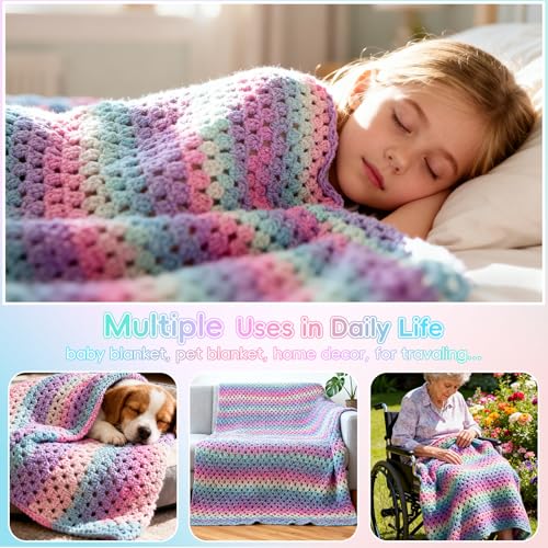 Image of Aeelike Blanket Crochet Kit for Beginners, Super Easy Crochet Blanket Kit with Soft & Colorful Gradient Yarns Detailed Video Tutorials Crocheting Accessories, Aurora Purple Gradient & Ideal Gift