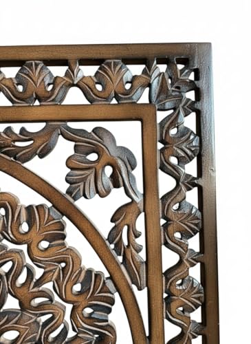 Image of Wall panel Floral MDF Wall Decoration Panel, Hanging Wood Carving Wall Decoration Panel for Living Room, Bedroom, Hallway, Office Wooden Wall Hanging Plaque, Wood Carving (Square Brown)