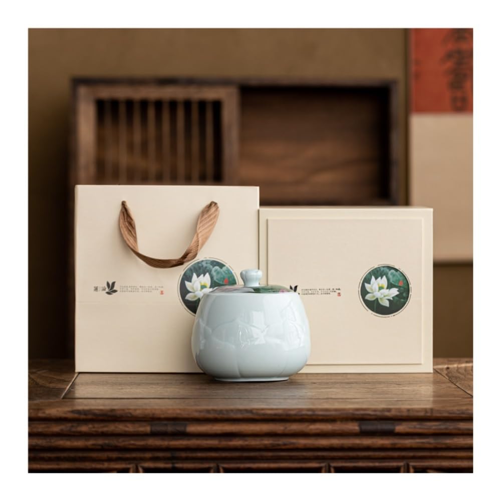 Lata de té Tarro de Almacenamiento for té Suelto, Tarro Sellado cerámica, contenedor Cocina, Juego Chino, Conjunto con Caja Regalo Doble Carrito de té(Single Can)
