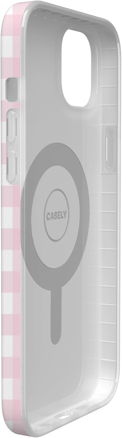 Casely iPhone 14 Plus Case | Pink Plaid | Sunday Best | Compatible with MagSafe | Classic Ultra Slim Design