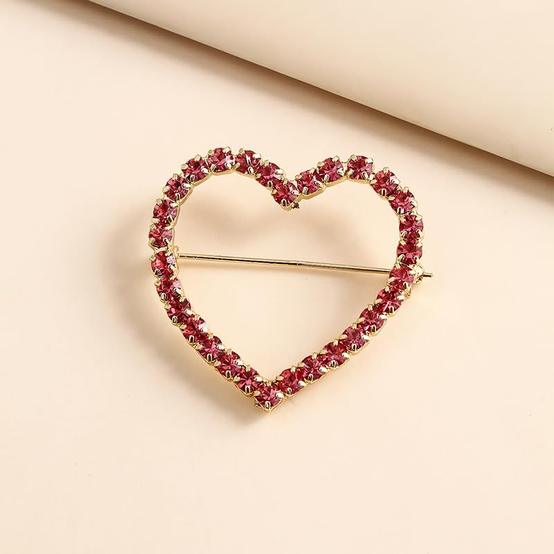 Image of Sparkly Full Rhinestone Heart Brooch Pin Hollow Double Lapel Pin Badge Red Heart Pins Mothers Day Gift Jewelry