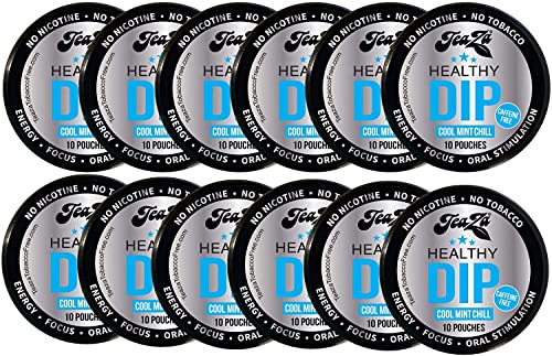 Teaza Herbal Energy Pouches, Tobacco Alternative Nicotine Free, Smokeless Alternative Snuff and Healthy Dip, Caffeine Free Tobacco Free Chew Premium Crisp Minty Flavor - Cool Mint Chill (12 Pack)