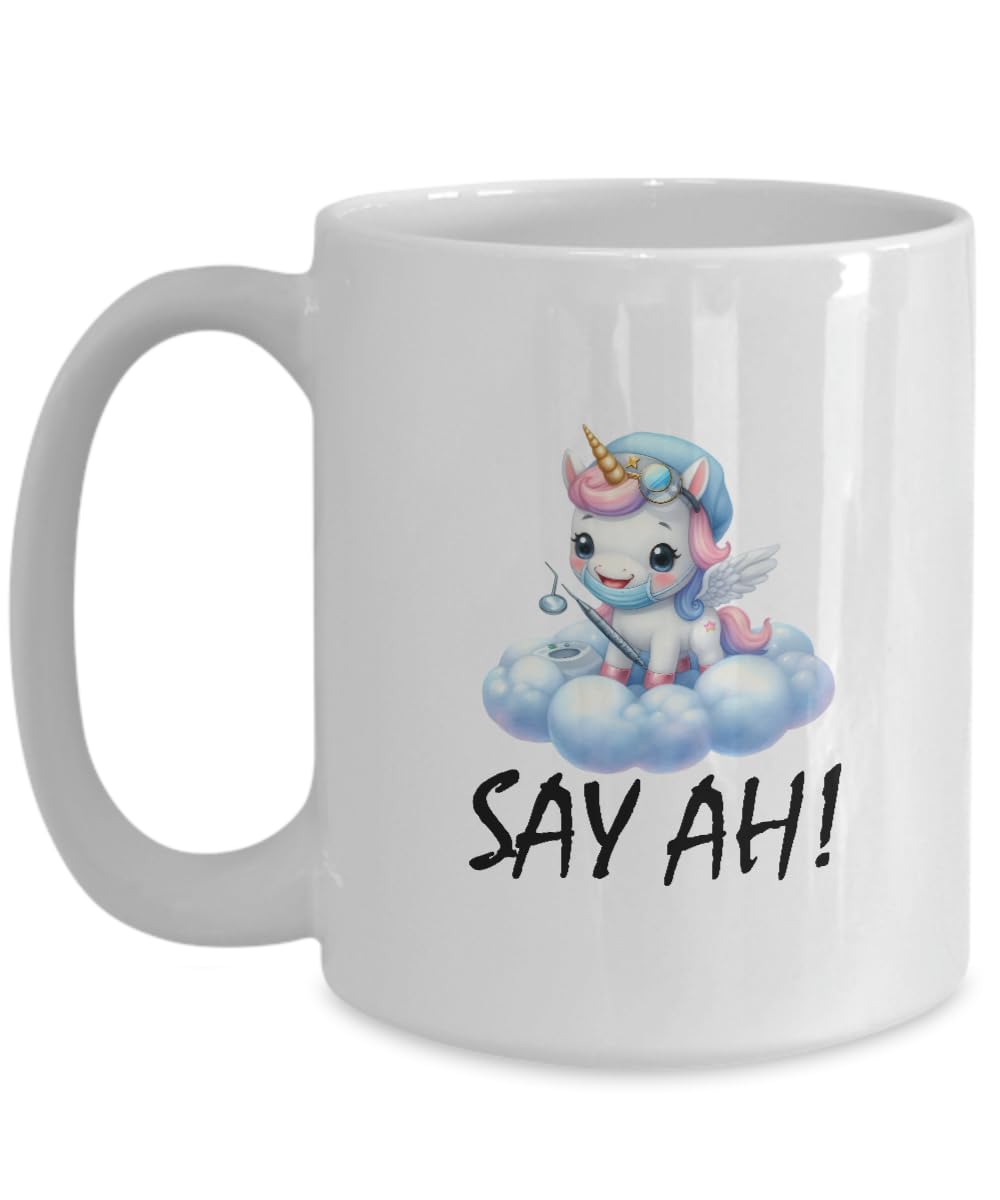 AMISK CREATIVES Say AH Dental Dentist Tooth Funny Unicorn Mug Gift Ideas For Women Men Dental Hygiene Hygienist