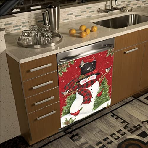 Wowfeel Snowman Christmas Kitchen Decor Dishwasher Magnet Panel Cover, Winter Holiday Decor Magnetic Refrigerator Sticker, Red Cardinal Birds Fridge Magnets Cover, 23" X 26" Magnetic #TOP1