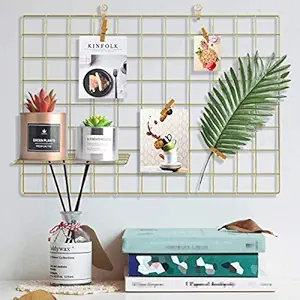 Pikify DIY Steel Wall Grid Photo Frame [45 * 65cm-Black] Clip Holder Photo Frame,Multi Functional Creative Mesh Wall Grid (Gold) Rectangular