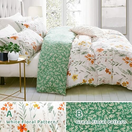 Lanqinglv Bettwäsche 155x220 Blumen Grün Weiß Pflanzen Wendebettwäsche Set – Ansicht 4