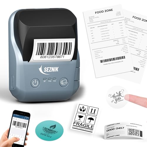 SEZNIK DEV Bluetooth Thermal Label + Receipt Printer for Business | Inkless Mini | 203 DPI | Mobile,...