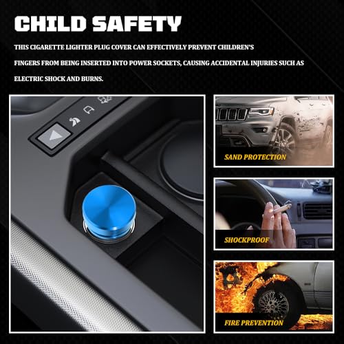 Image of Cigarette Lighter Cover, Dustproof Car Cigarette Lighter Plug Parts, Aluminum Plugs Cover, Waterproof Dustproof Cigarette Lighter Socket Cap for SUV Truck with 12V Power Source (Blue)