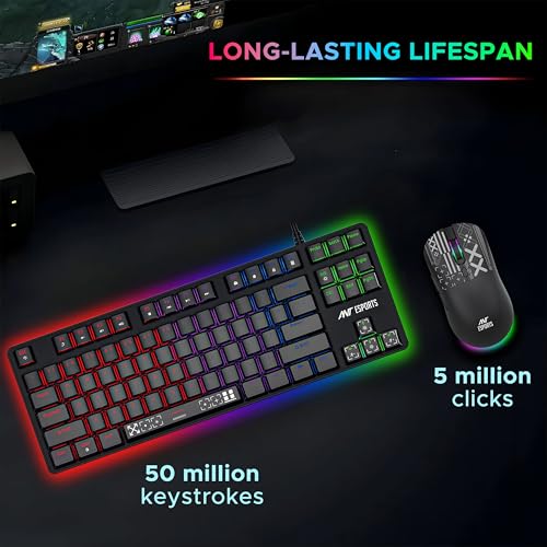 Image of Ant Esports Thunder20 Wired Mechanical Gaming Keyboard and Mouse Combo | TKL Keyboard Rainbow Backlight 26Anti-Ghosting Keys, 6-Button 3600DPI Mouse | USB | PC /Laptop Compatible Red Switch Black