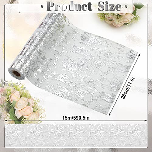 Chengu Metallic Table Runner Mesh Table Runners 11 x 590 Inch Desk Centerpieces for Party Bridal Party Wedding Decorations Thin Bridal Shower(1 Pieces,Silver)