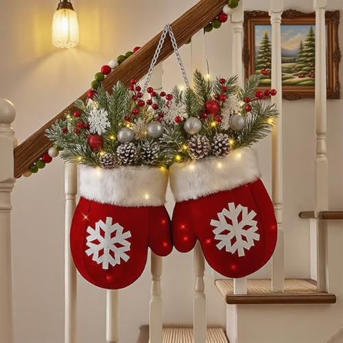 Twinkling Christmas Mitten Wreath with 120 LED Lights & 10H