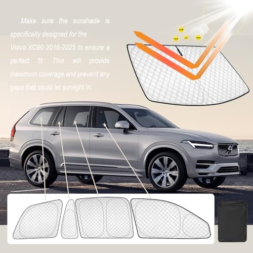 Image of KMF 10pcs Full Thicken Sun Shades for Volvo XC90 2016-2025 Accessories, Car Window Covers Sunshade for Windshield Side Rear, UV Block and Blackout Privacy for Car Camping