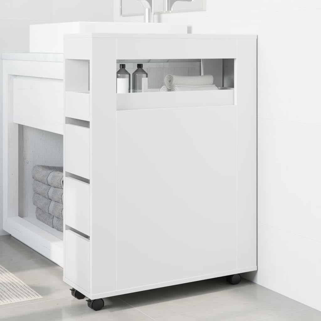Mobile Bagno Stretto con Ruote Bianco 65x23x90 cm Truciolato