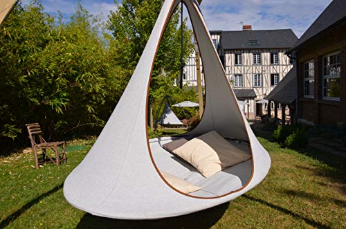 Image of Vivere Cacoon Hanging Songo Chair- Indoor /Outdoor Olefin Canvas- 440 lb Capacity (Moon)