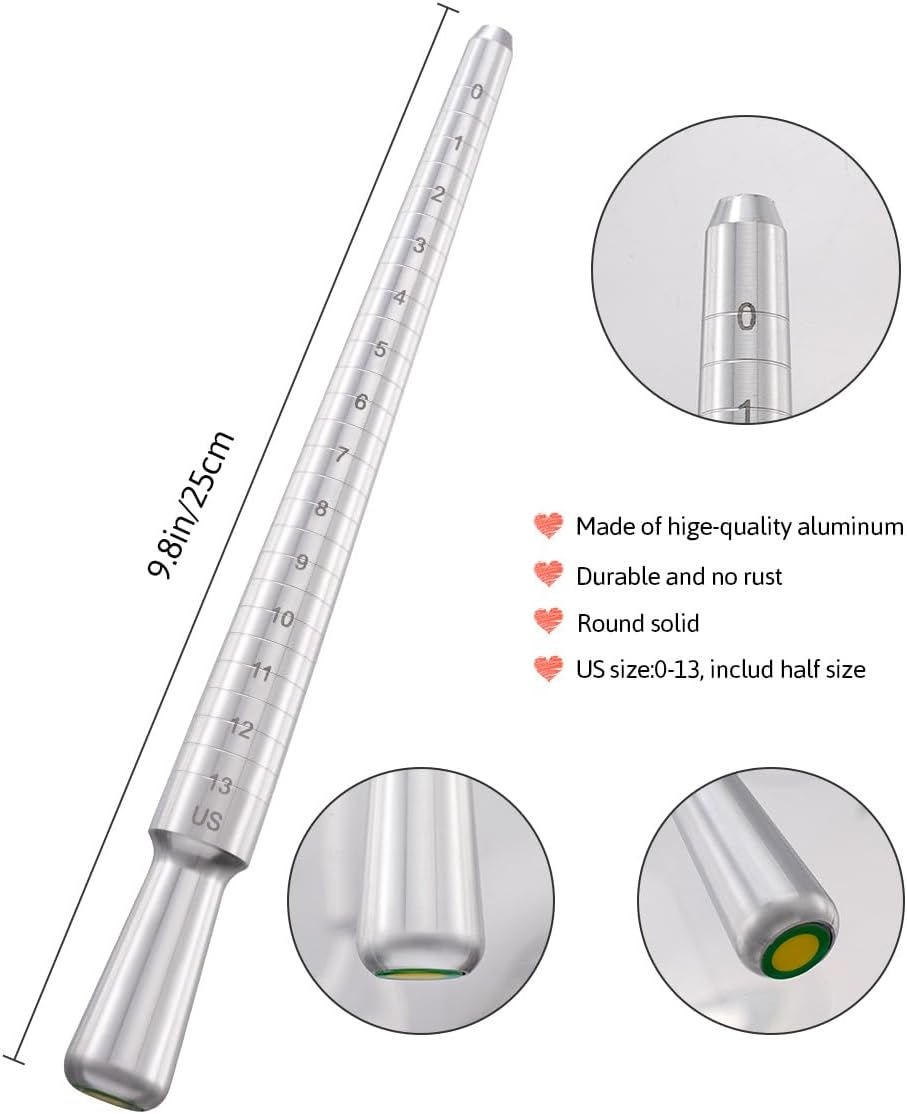 Meowoo Ring Sizer, Can be Hammered Solid Ring Mandrel and Jewelry Rubber Mallet, Ntegrated Conical Solid Ring Mandrel Sizer Tools for Ring Repair and Measurement, Jewelry Sizing Measuring