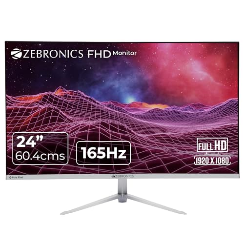 Image of ZEBRONICS A24FHD LED, Gaming Monitor, 24 inch (60.96cm), 300 nits, 165Hz, Slim Design, FHD, 1080p, Wall Mountable, HDMI, DisplayPort, USB Port, Ultra Slim Bezel, Metal Stand, Built-in Speakers