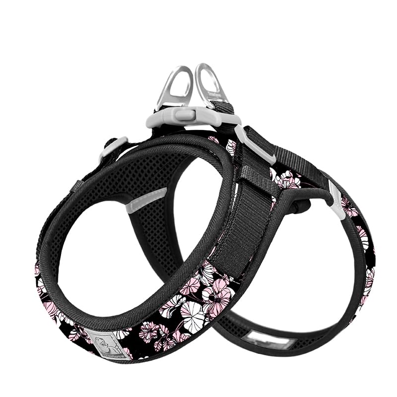 WINHYEPET Truelove Dog Harness Soft Mesh Reflective Breathable Step-In Dog Harness,Easy Adjustment Harness with Safety Buckle for Extra Small and Small Dogs Vest Harness TLH3013(Flower Black,M)