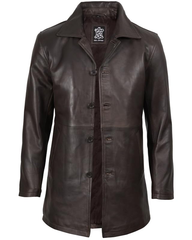 Image of Decrum Disc Leather Coat for Men - Mens Leather Jacket | [1500037] Supr Dstresed Brwn, XXXL