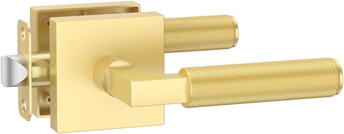 Asidrama 4 Pack Gold Passage Door Handles, Door Lever with Door Knobs Indoor for Bedroom or Bathroom, Heavy Duty Door Handles Interior with Locks for Left Right Sided Doors 4 Pack Passage Brushed Gold