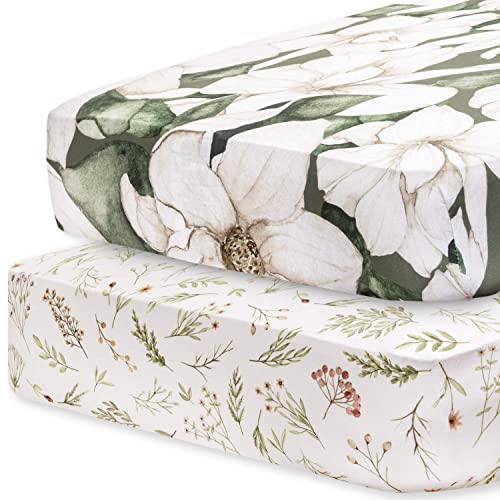 Image of Pobibaby - 2 Pack Premium Fitted Baby Girl Crib Sheets for Standard Crib Mattress - Ultra-Soft Cotton Blend, Safe and Snug, and Stylish Floral Crib Sheet (Zephyr)