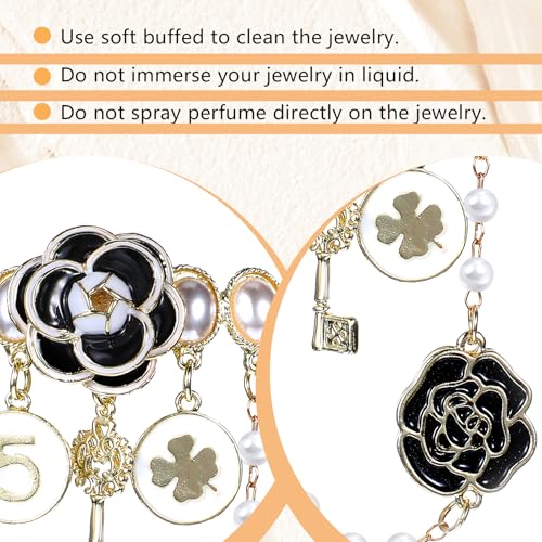 Image of Dimeho Imitation Pearl Dangle Chain Brooch Vintage Lapel Pins and Brooches for Women Four Leaf Clover Brooch