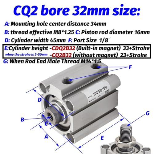Cilindro compacto de doble efecto CQ2A20-20DZ con vástago único magnético 3